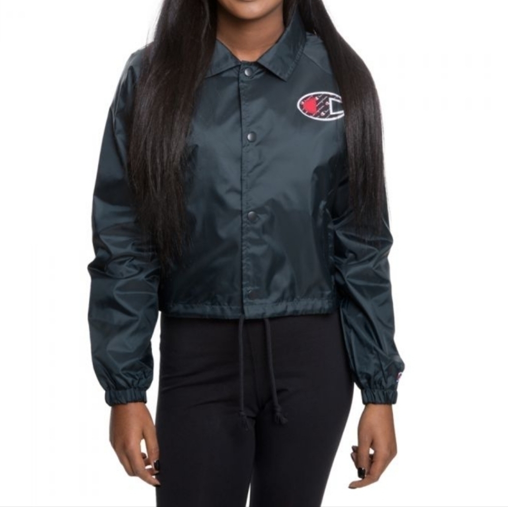 Champion Collared Coaches Cropped Snap Jacket Size Small